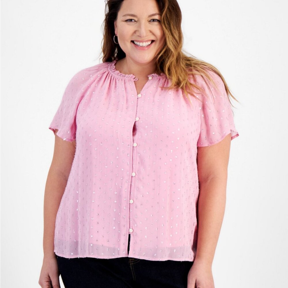 Style & Co Plus Size Flutter Sleeve Shine Blouse Sz 2X